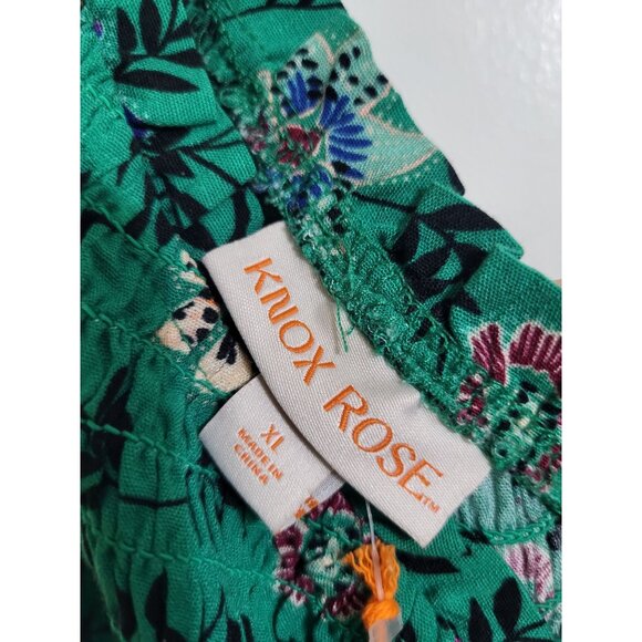 KNOX ROSE Women's XL Floral Green One Shoulder Smocked Casual Dress NWT - Picture 5 of 7